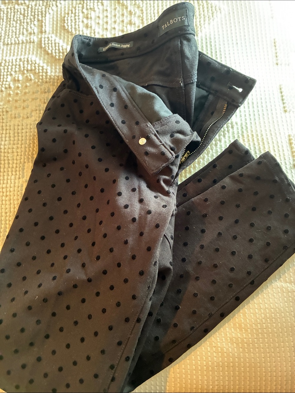 Talbots Black Velvet Dot Slim Pants